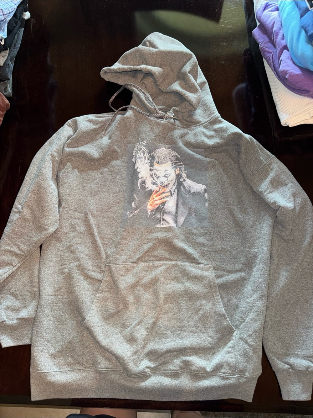 Hanes Gray Pullover Hoodie with Joker Graphic
